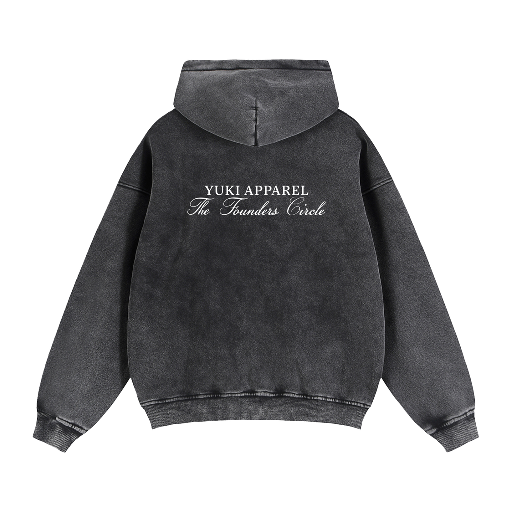 The Founders Circle Charcoal Snow Washed 2-Way Zip Boxy Fleece Hoodie