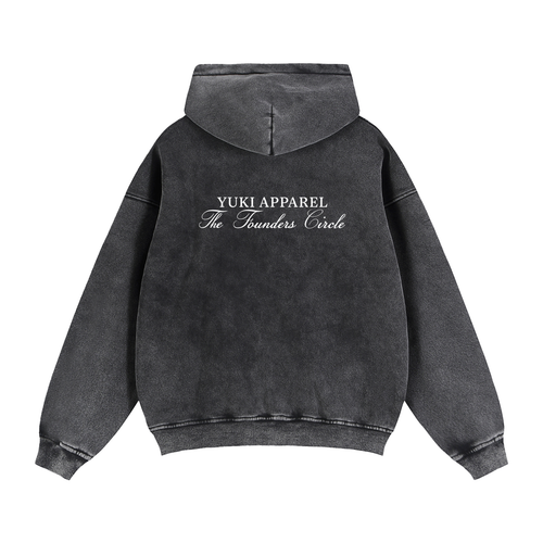 The Founders Circle Charcoal Snow Washed 2-Way Zip Boxy Fleece Hoodie