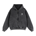 The Founders Circle Charcoal Snow Washed 2-Way Zip Boxy Fleece Hoodie
